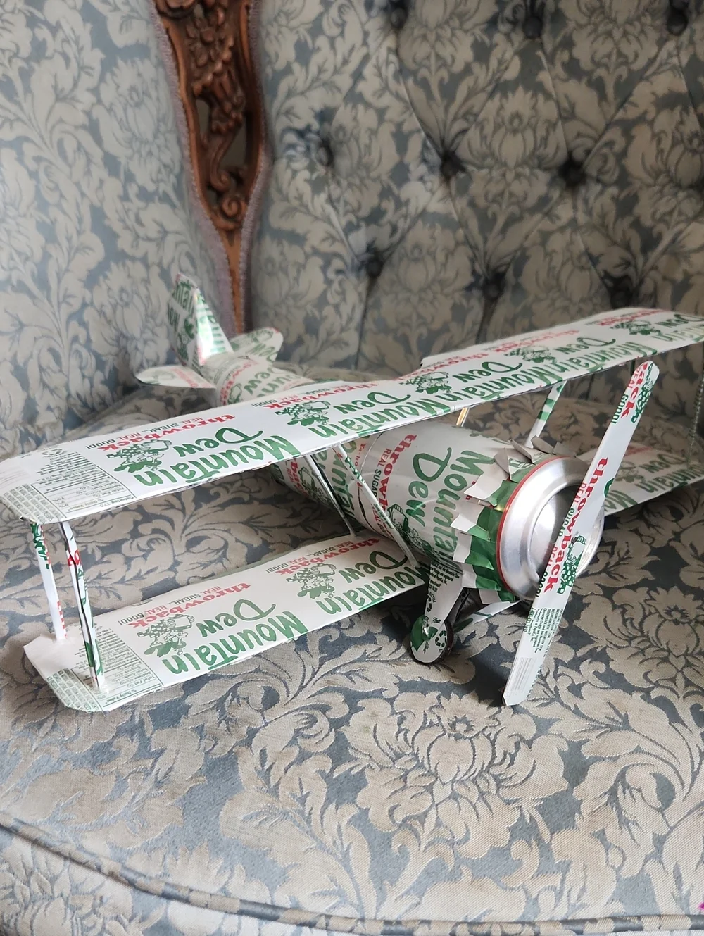 Recycled Can Biplane Décor - Green and White